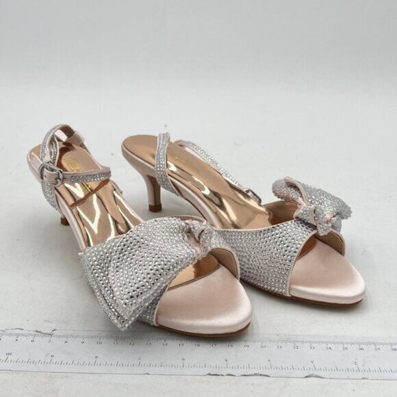 Milooey Glitter Rhinestone Bow Sandal Crystal Ankle Strap Kitten Heel Party Shoe - Picture 4 of 8